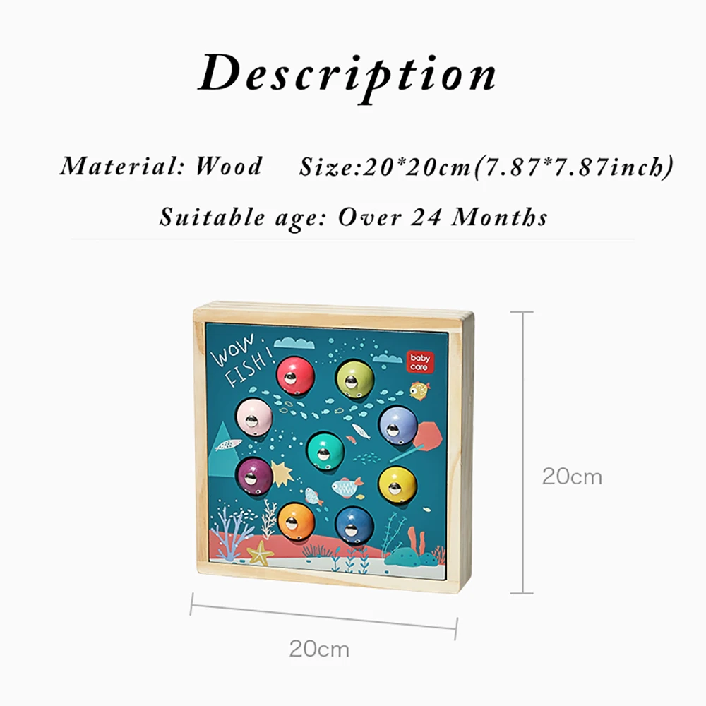 BC Babycare Montessori Educational Wooden Fish Toys Outdoor Sports Funny Magnetic Games Fishing Toy Smooth 3D Fish Two Ways Play