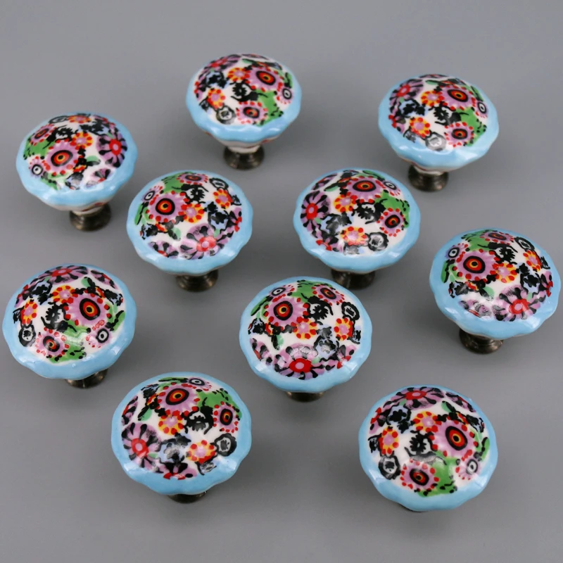 10PCS Colored Ceramic Knobs Unique Furniture Door Hardware Kitchen Cabinet Cupboard Pulls Home Decorative Accessories