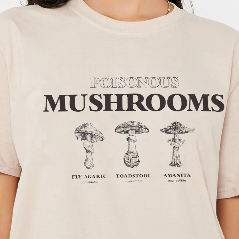 Poisonous Mushrooms Vintage Fashion Women T-Shirt Summer Grunge Aesthetic Fungi Tee Oversized Short Sleeve Street Style T Shirt