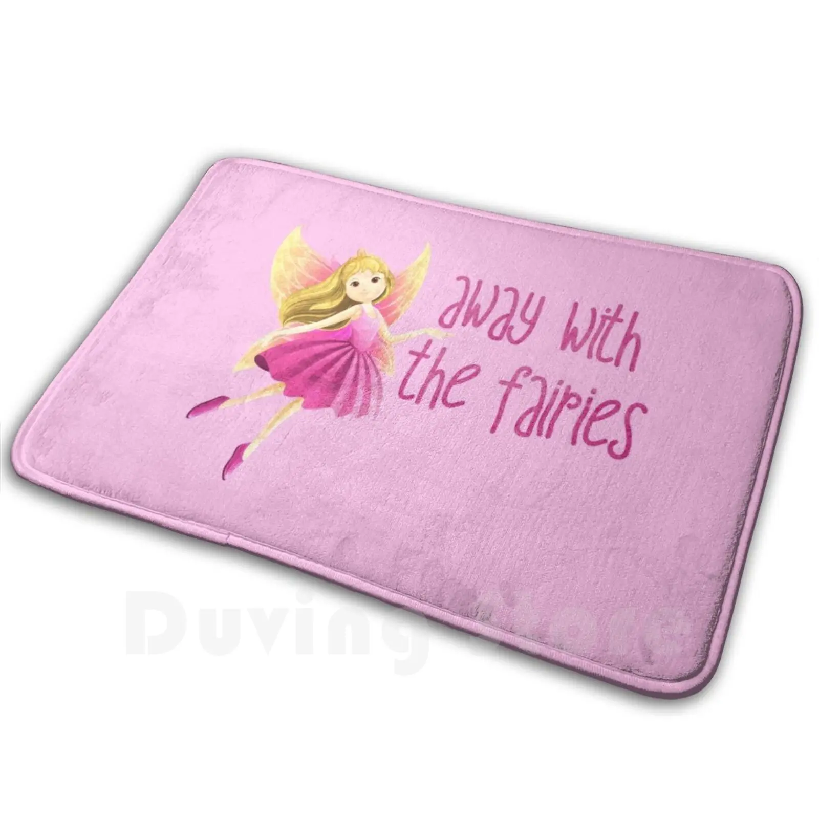 Away With The Fairies Carpet Mat Rug Cushion Soft Non-Slip Fairy Fairies Pink Girls Daydream Text Silly Fun Phrase Idiom