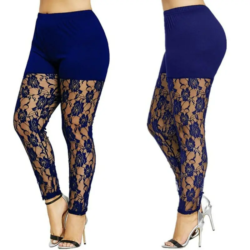 Size 4XL Leggings for Women High Waist Pencil Pants Skinny Lace Hollow Out  Floral Tight Trouser Casual Women Homewear