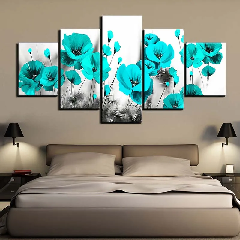 5 Panels/Set Red Poppy Flower Canvas Painting Landscape Rose Posters and Prints Wall Art Pictures For Living Room Art Decoration