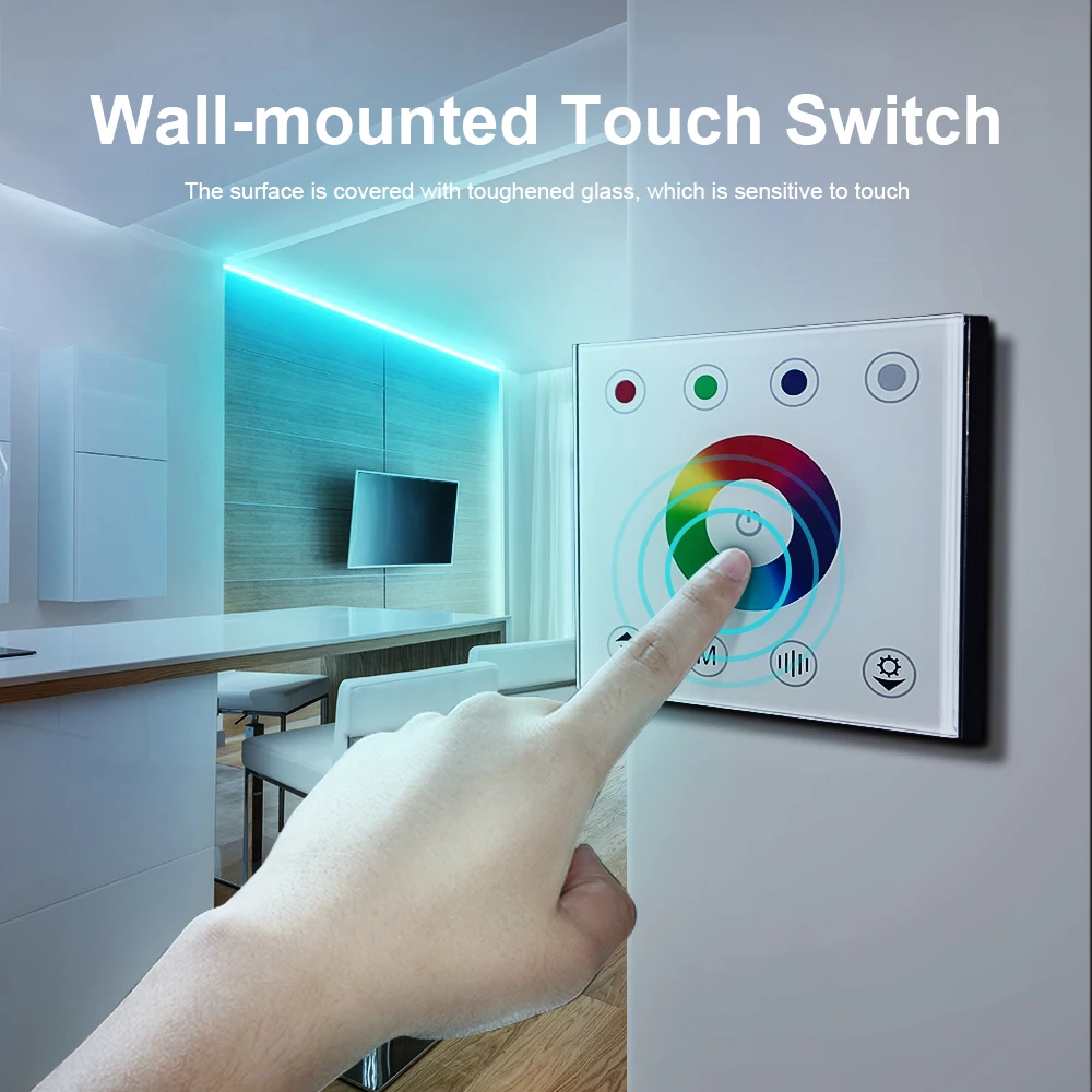 Smart RGBW LED Light Strip Wall Mounted Touch Panel Glass Bluetooth App Controller Dimmer Switch for 12V sync music