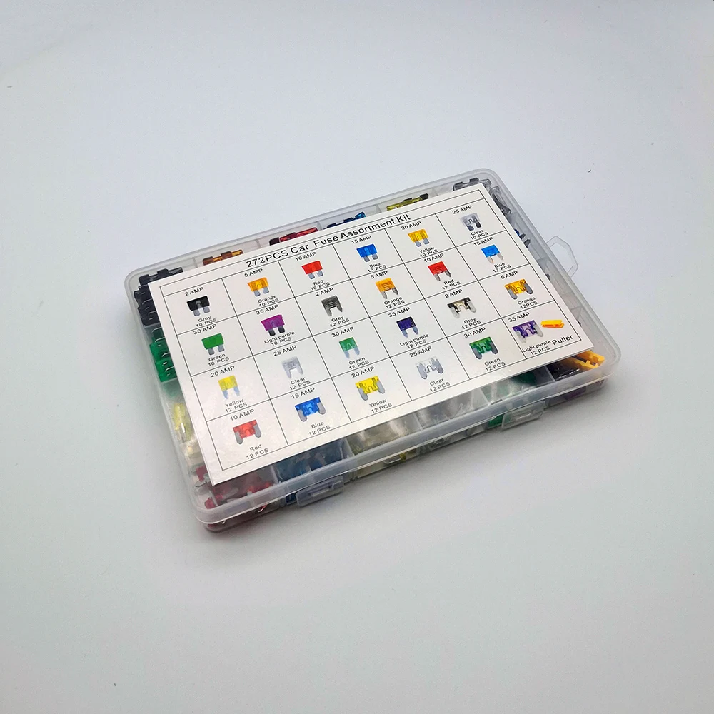 272pcs/lot Car Fuses 2A 3A 5A 7.5A 10A 15A 20A 25A 30A 35A Amp with Box Clip Assortment Auto Blade Type Fuse Set Truck
