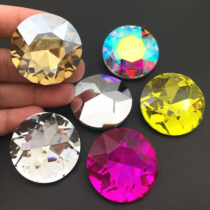 35mm bardzo duży okrągły kształt Rhinestone Pointback Baoshihua szklany kryształ fantazyjny kamień szpiczasty tył płaski top platerowane kolory