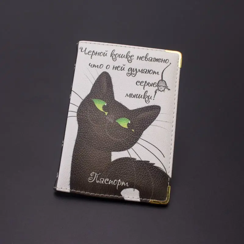 Porte-cartes de passeport de dessin animé pour femme, chat, animal, russe, voyage, couvertures, étui