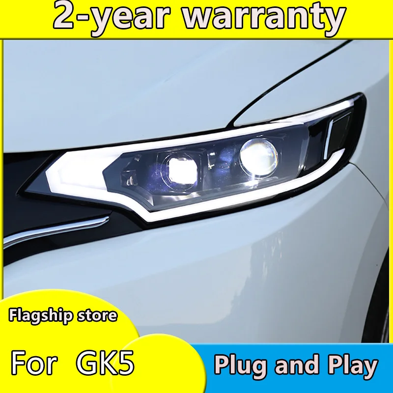 Head Lamp For Honda FIT JAZZ GK5 2014-2018 Headlights Fog Lights Daytime Running Lights DRL H7 LED Bi Xenon Bulb Car Accessories