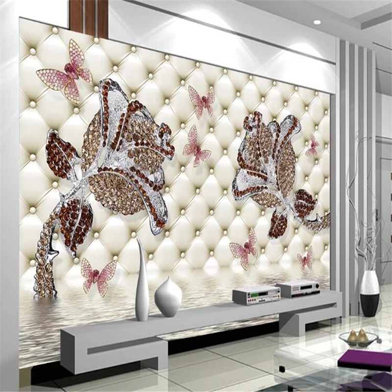 

wellyu papel parede Custom wallpaper Diamond rose water reflection jewel wall background wallpaper 3d papier peint behang