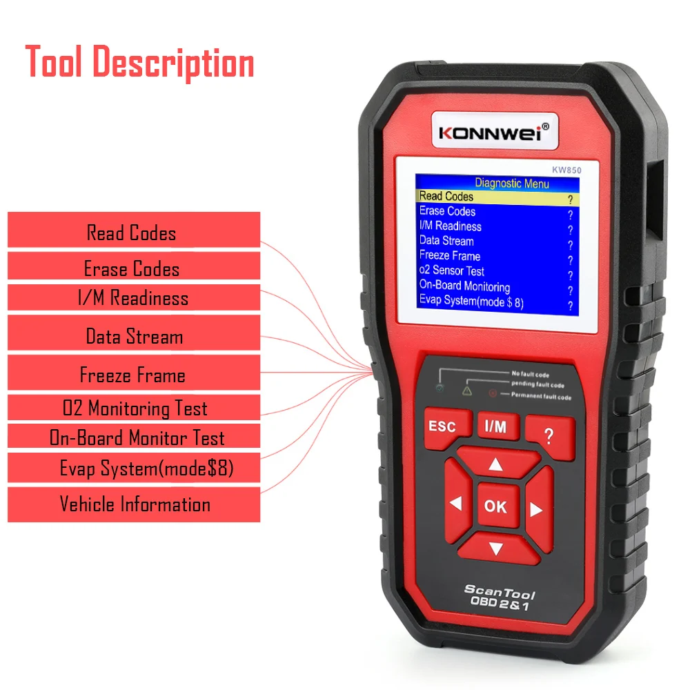 OBD 2 Car Scanner OBD2 Scanner KONNWEI KW850 Full ODB2 Scanner Multi-languages Car Tools ODB Car Diagnostic Tool for Cars Odb2