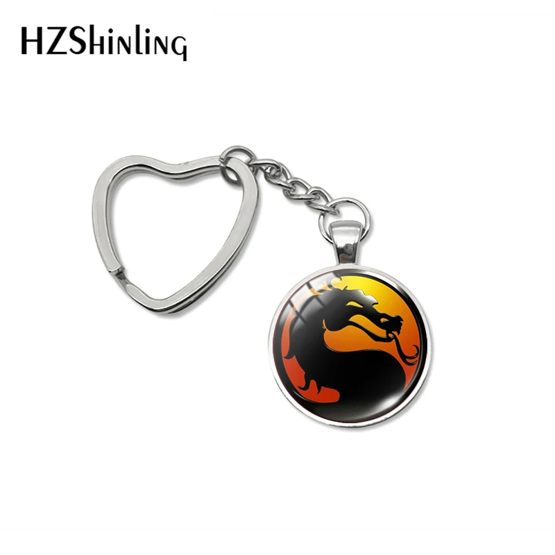 2019 New Fashion Dragon Heart Keyring Mortal Kombat Glass Cabochon Jewelry Handmade Jewelry Bag Holder for Women Men Gifts