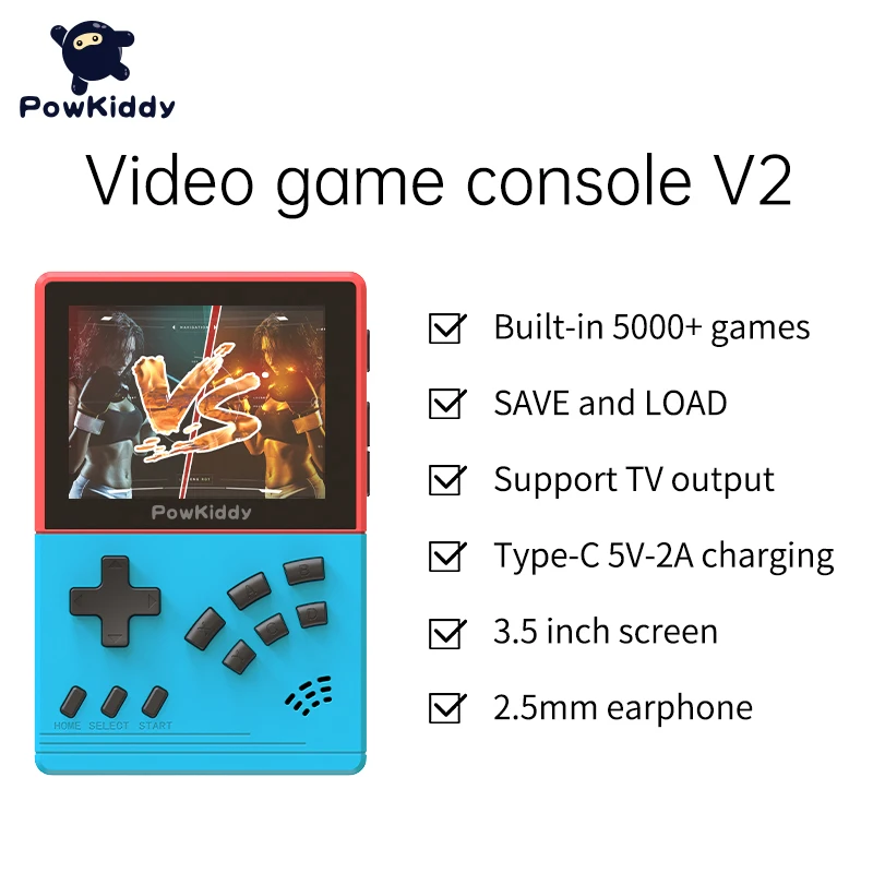 Official POWKIDDY V2 Handheld Game Console 3.5 Inch 32G 17000 Retro CPS MD Games Av Out Support Double Player Children's Gifts