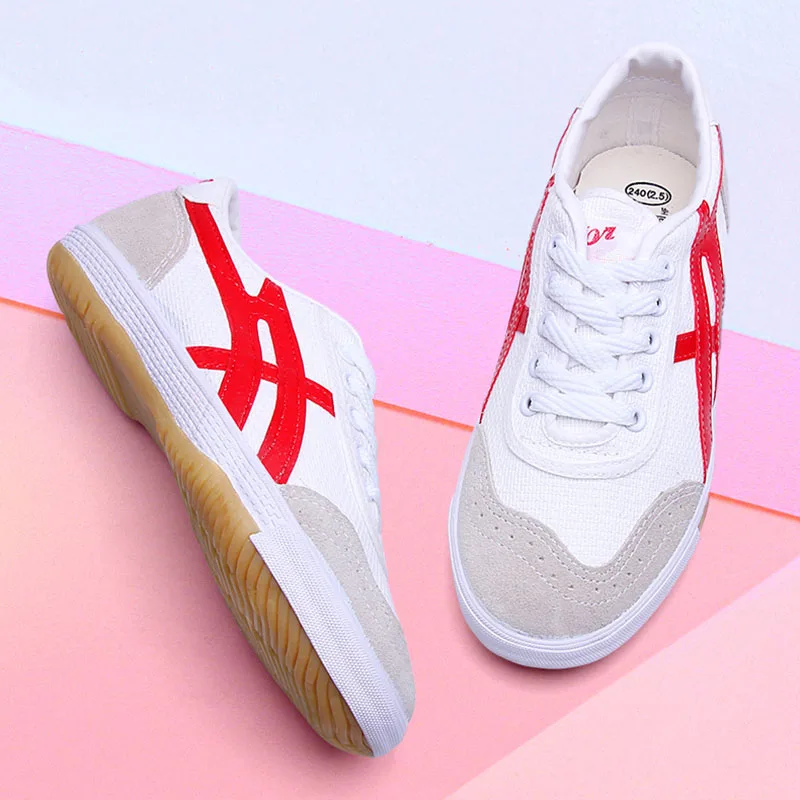 USHINE EU34-44 Quality Canvas Classic Retro Sport Table Tennis Shoes Fitness KungFu TaiChi Training Shoes Big size Man Woman