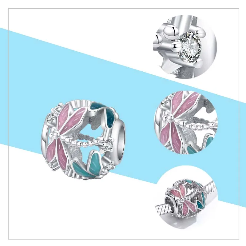 WOSTU Honey Bee Charms a nido d'ape argento Sterling 925 farfalla libellula smalto zircone perline ciondolo braccialetto fai da te creazione di gioielli