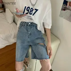 Shorts Women Retro Denim Holes Design Chic Harajuku Couple Short Trouser Casual Popular High Street Korean Ladies Clothes Unisex