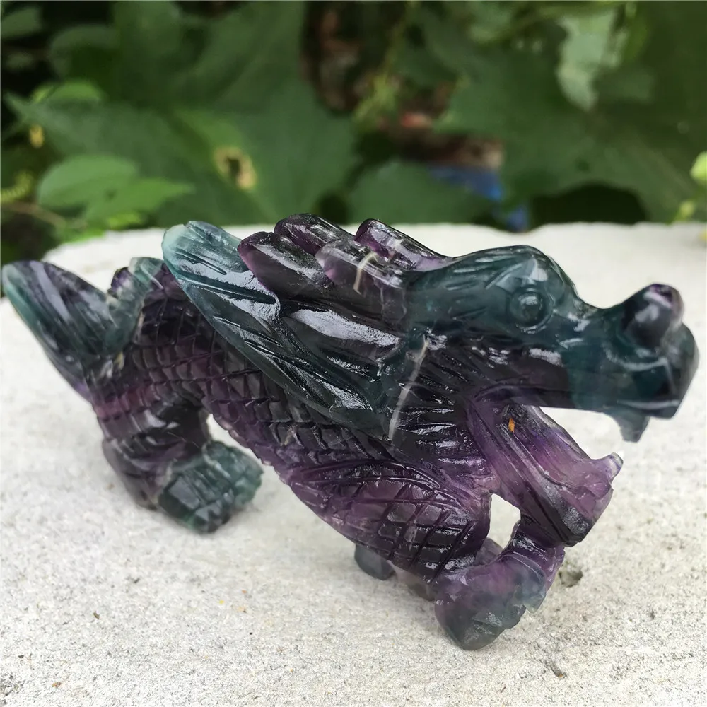 Natural rock hand carved dragon ornaments  fluorite crystal sculpture