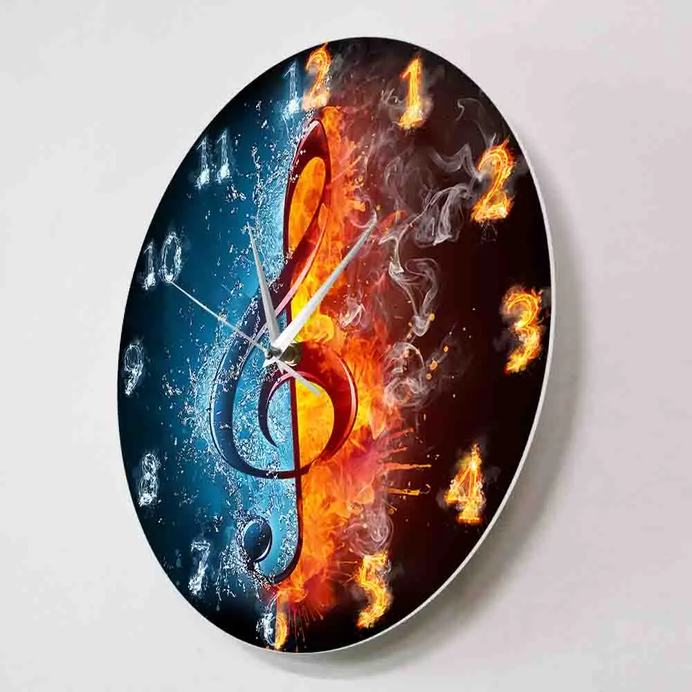 Treble Clef Yin Yang Symbol Modern Design Wall Clock Silent Movement Wall Watch Music Note In Fire And Water Music Studio Décor