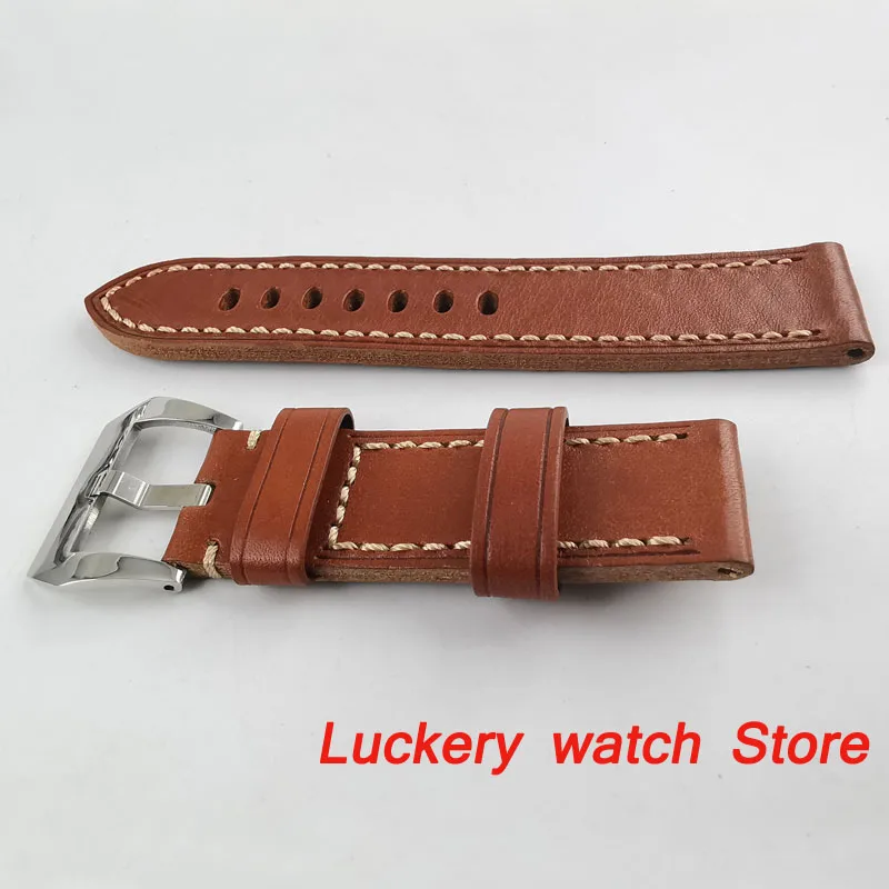 24mm brown Leather strap fit military men's watch-BD02