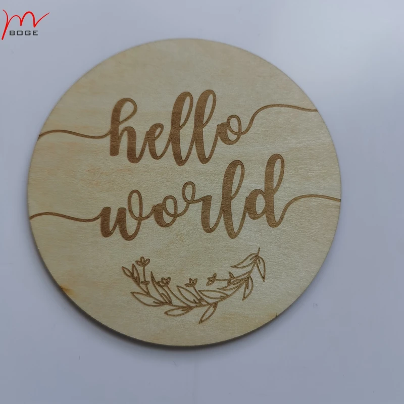 

Welcome to the World Hello World Plaque Wooden Disc baby shower gift Hospital Photo