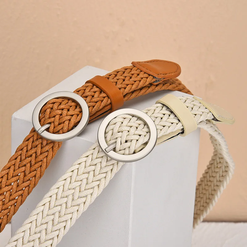 New Wax Rope Women Belt Solid Color Weaving Nonporous Pin Buckle Women's Belt Dress Jeans Fashion Decoration Belt Child Belt