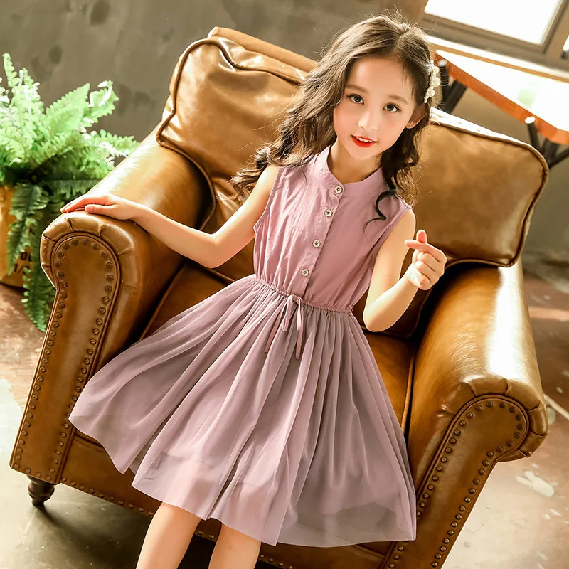 

2019 summer girls Princess Dress brand Sleeveless fashion Elastic Maxi dress Cotton kid baby clothes children clothing