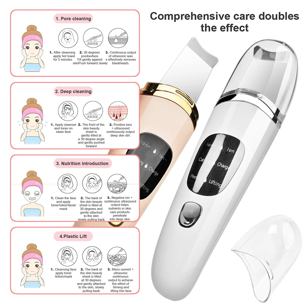 New Product Ultrasonic Scrubber Skin Spatula Face Gentle Scraper Peel Comedones Extractor Pore Cleanser Facial Lifting Tool