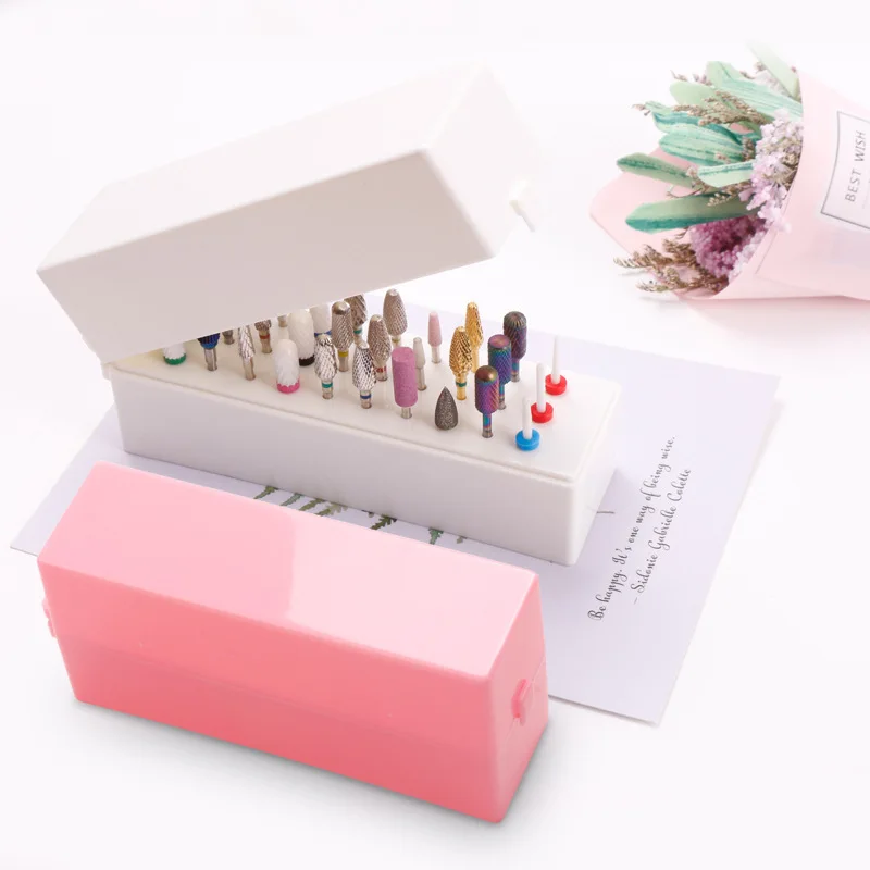 

New 30 Holes Nail Art Drill Grinding Head Bit Holder Display Storage Box Nail Drill Bits Container Stand Display Storage Tools