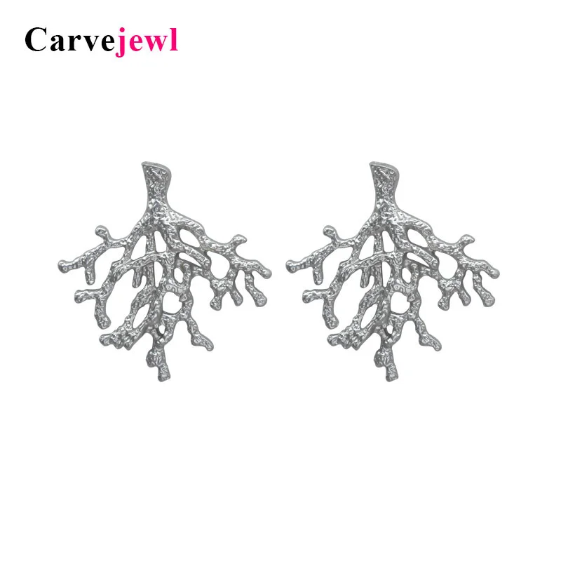 Carvejewl stud earrings metal coral tree big earrings jewelry women girl gift matte silver color earring simple fashion hot sale