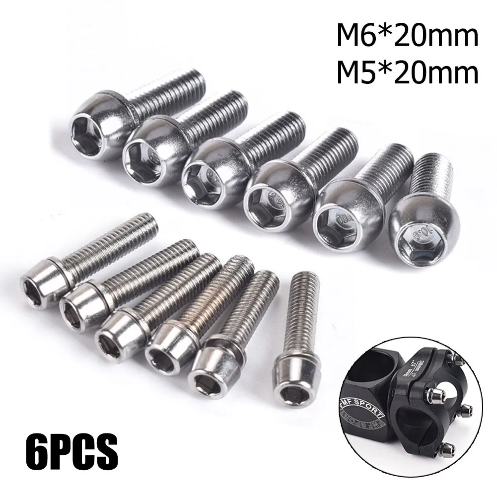 

6pcs M5/M6 Bolts CNC Anode Cut Titanium Bike Stem Bolts Rust-Proof High-Strength For All Weather MTB Road Bike Handle Screws