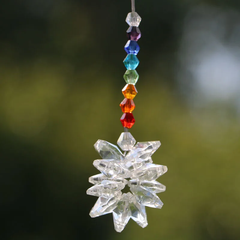 1PCS Sparkling Crystal Starburst Suncatcher Rear View Mirror Car Charm Chakra Decoration Hanging Car Accessories Rainbow Maker