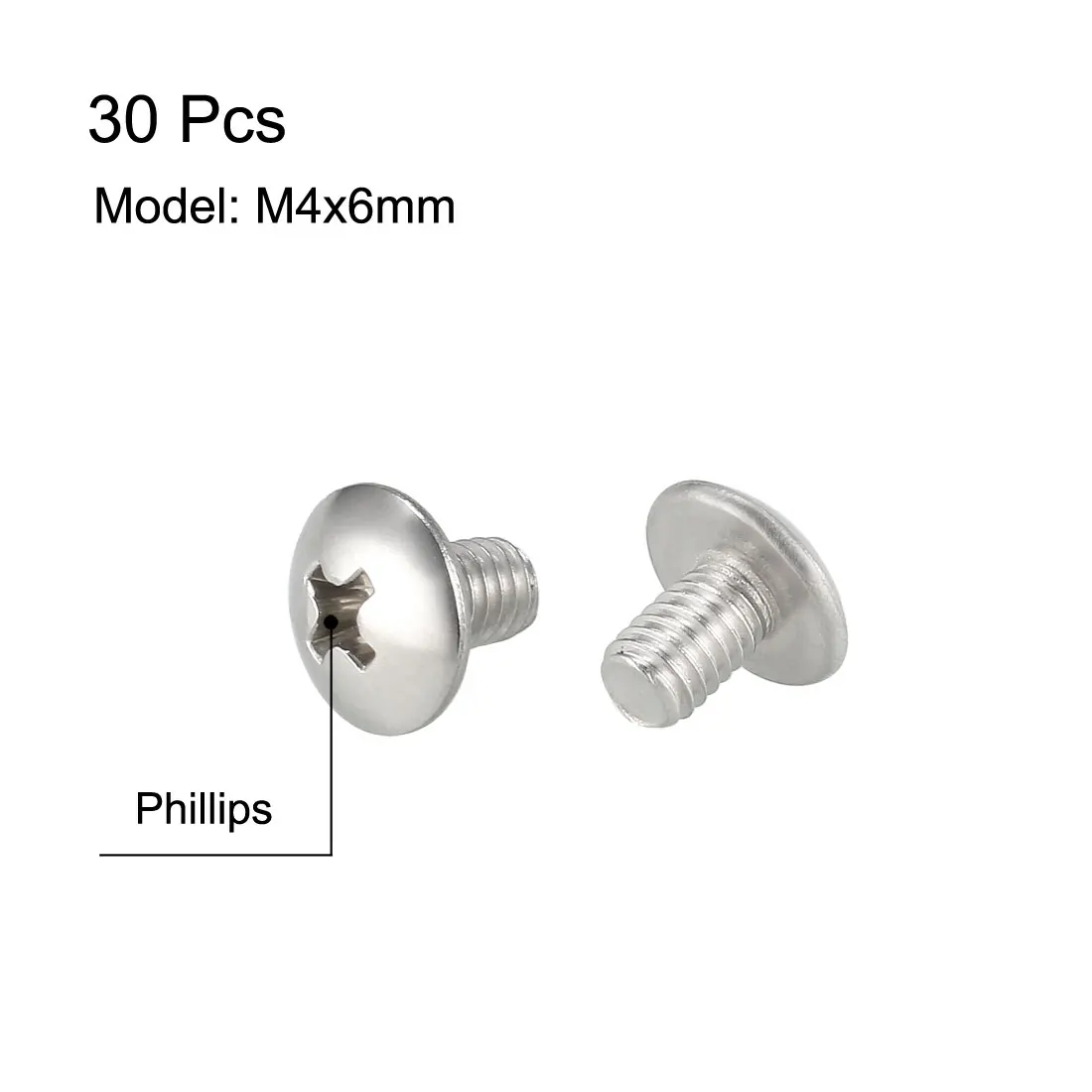 Uxcell-Vis mécaniques Phillips en acier inoxydable 304, boulons de fixation, M4 x 6mm, 30 pièces