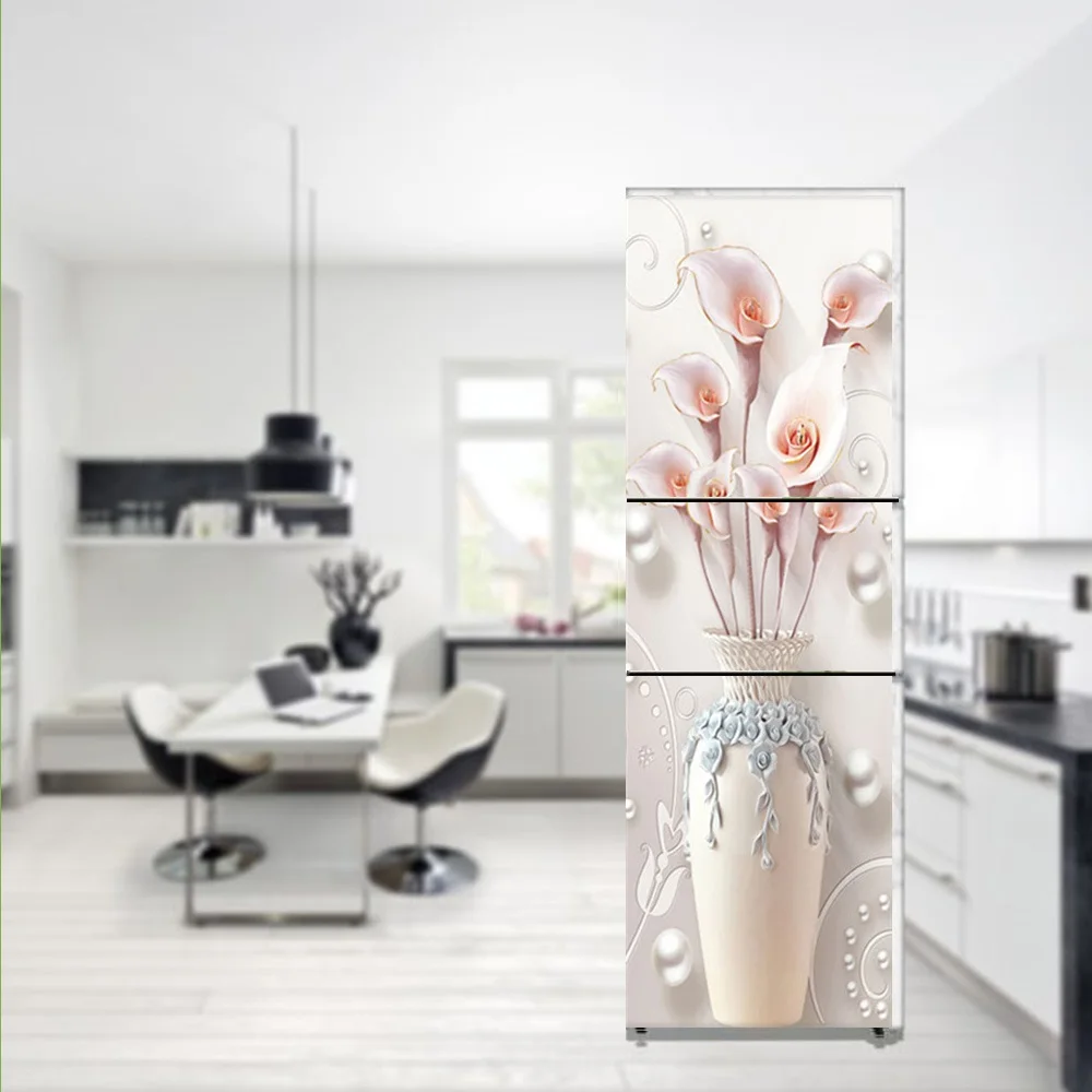 Modern Style Refrigerator Stickers Film Creative Fully Sticky Decoration Self-reliable Retrofit Sticker Kitchen Decor Flower