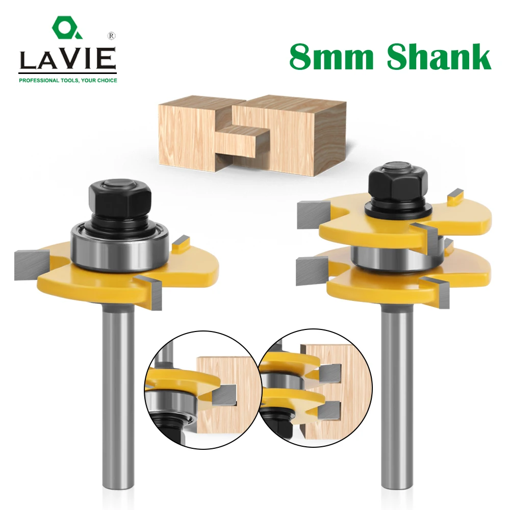 Lavie-fresadora de Madeira T-slot mm Shank Língua e Groove Joint Montar Router Bits Ferramentas de Corte de Madeira Mc02002 Pcs