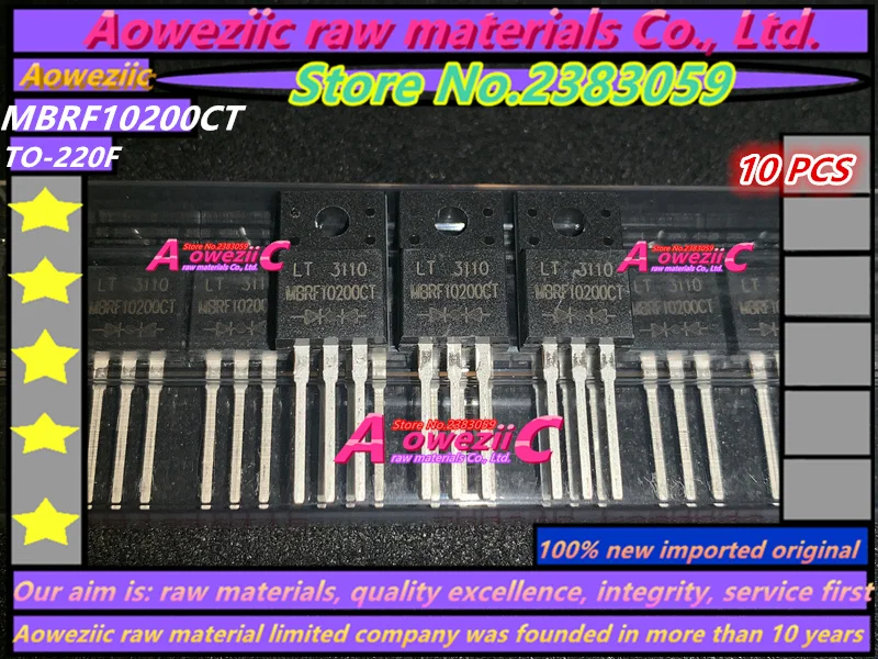 Aoweziic-diodo rectificador MBRF10200CT 100%, original, importado, 10200, TO220F, Schottky, 10A, 200V