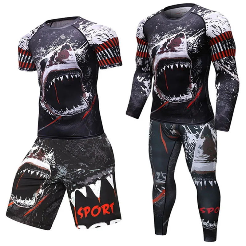 Men Sport Suit MMA running clothes Sport Wear Yoga Set fitness Pants T Shirt Sportswear Leggings Jogging male Fightwear Set