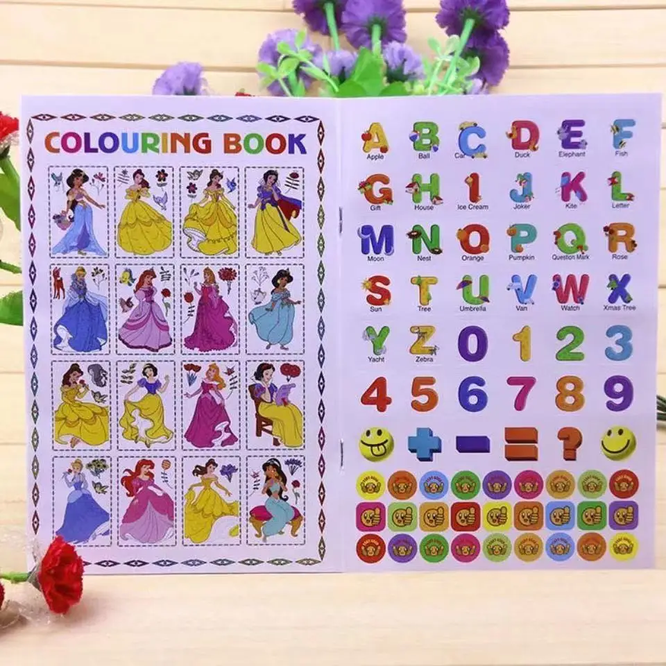 Disney puzzle livro livro de colorir princesa educação precoce cognitiva digital inglês colorir imagem livro aprendizagem presente