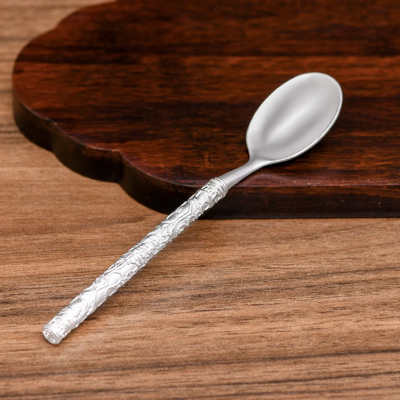 Silver spoon sterling silver 999 filigree peony soup spoon birthday gift boutique child full moon silver gift