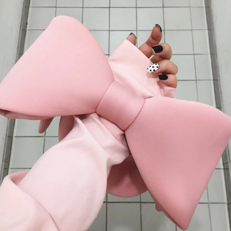 Personality Pink Color Big Bow Travel Party Handbag Evening Clutch Bags Cute