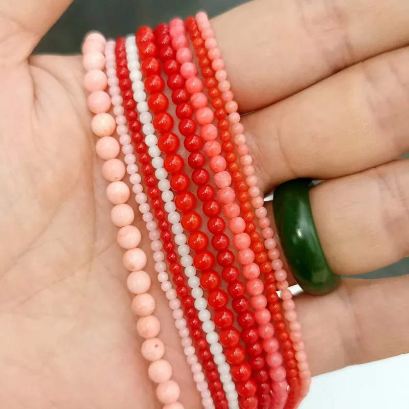 Wholesale Natural Stone Beads Dark Red Coral Round Charm Loose Beads For Jewelry Making 2mm-12mm Pick Size Diy Bracelet 15\