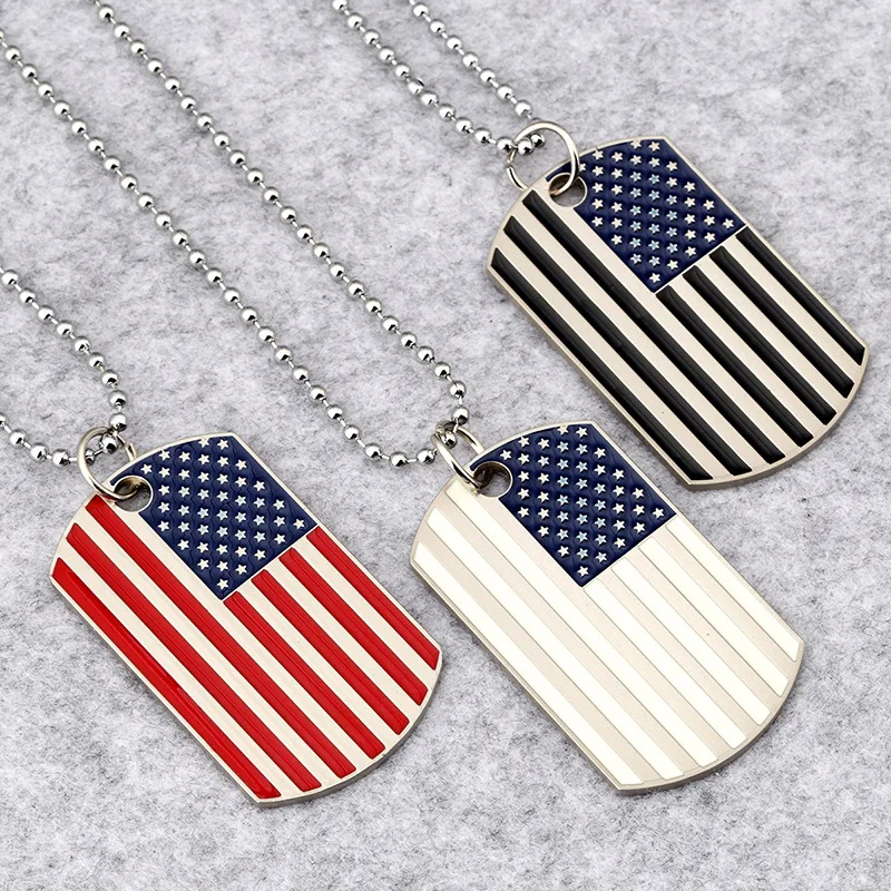 Hip Hop American Flag Necklaces For Men's USA Flag Pendant Long Beaded Chain Necklace Women Fashion Jewelry