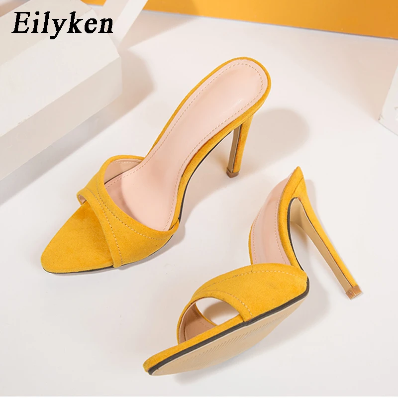 Eilyken Fashion Women Slippers Pointed Toe High Heels Sandals Sexy Stripper Party Slides Mule Ladies Shoes Size 35-42