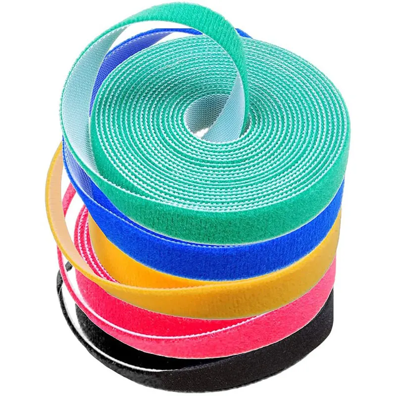 재사용 가능한 케이블 스트랩 케이블 타이, 양면 후크 루프 고정 테이프 후크 스트랩, 나일론 코드 와이어 정리 스트랩, 롤 당 5 미터