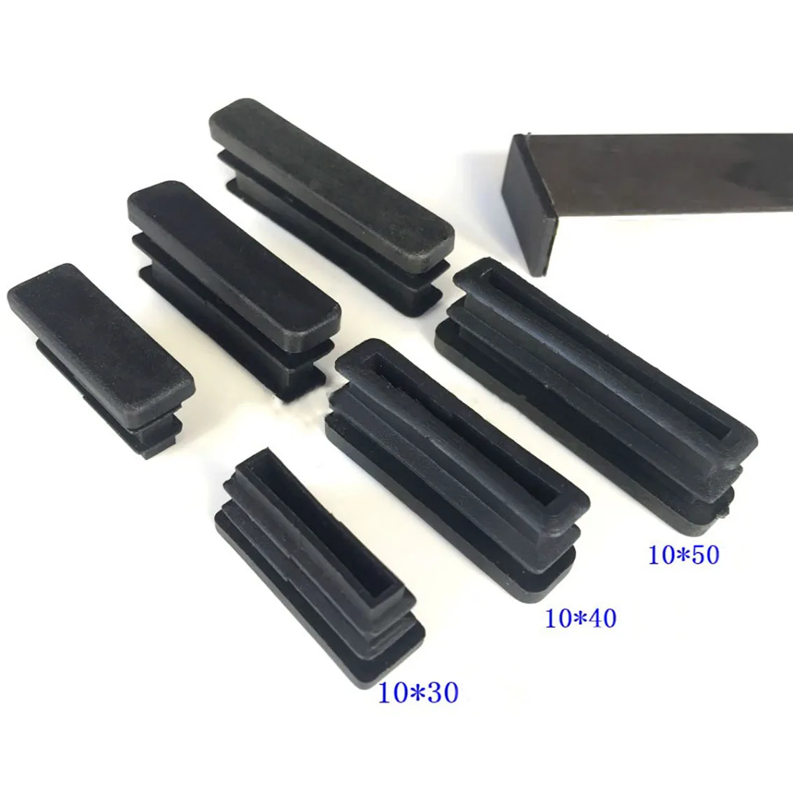 10Pcs Black Plastic Square Caps Inner Plug 10*30mm-10*50mm Protection Gasket Dust Seal End Cover Caps For Pipe Bolt Furniture