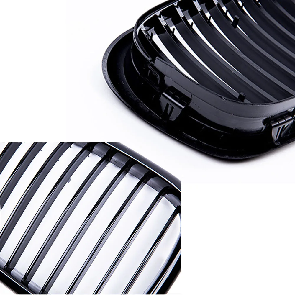 2PCS Front Bumper Kidney Grille Glossy Black Single Line One Slat for BMW 5 Series E39 M5 1999-2004 Car Styling Racing Grill