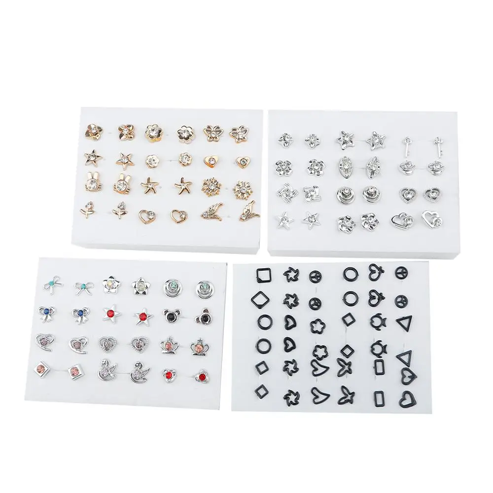 12Pairs Randomly Gold Silver Color Women Small Plastic Stud Earrings Sets For Girl Bowknot Flower Heart Star Broncos Jewelry