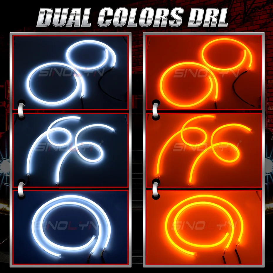 Sinolyn DRL LED Strip Turn Signal Daytime Running Lights Car Lights White Yellow For Headlight Switchback 60/85CM Car Products