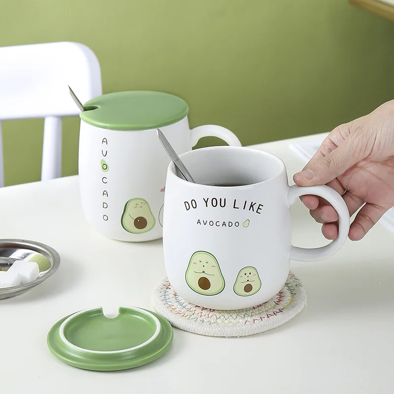 

Creative cartoon avocado ceramic mug family mug coffee mug Milk glass with cover