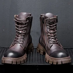 Cool Man Must Get! Winter Warm Fur Linning Mid-calf MotorcycleBoots Men's Genuine Leather Retro Shoes Super Recommand