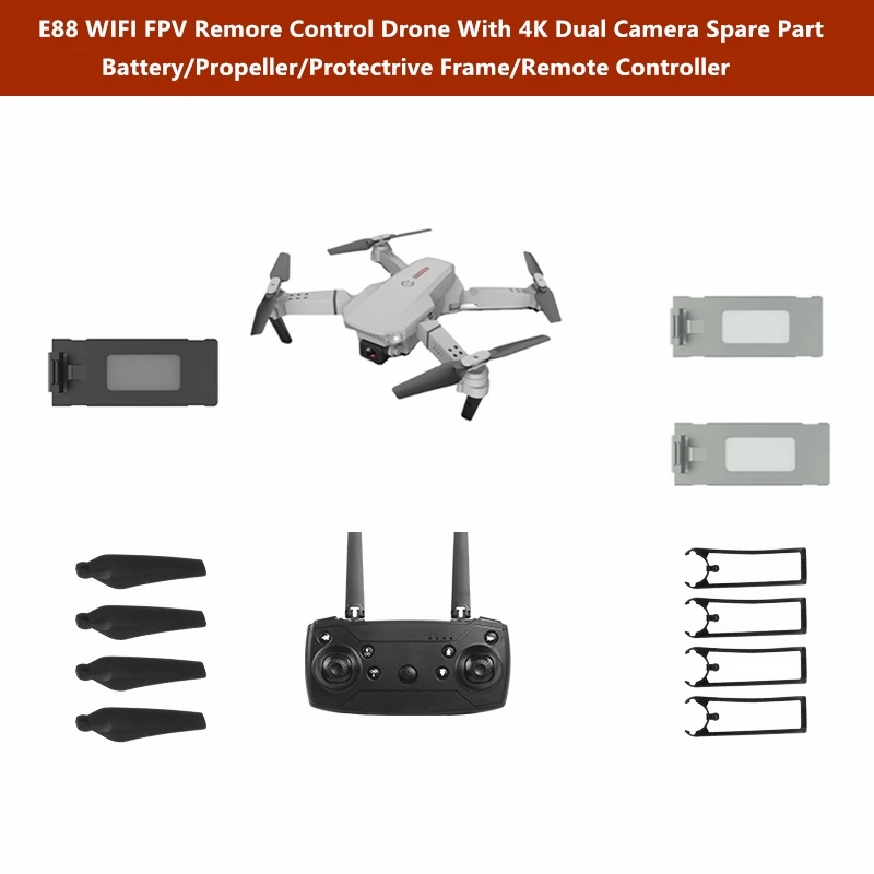 E88 E8-8 4K HD Remote Control Drone Spare Part 3.7V Battery/Propeller/Remote Controller/Protective Frame For E88 E8-8 RC Drone