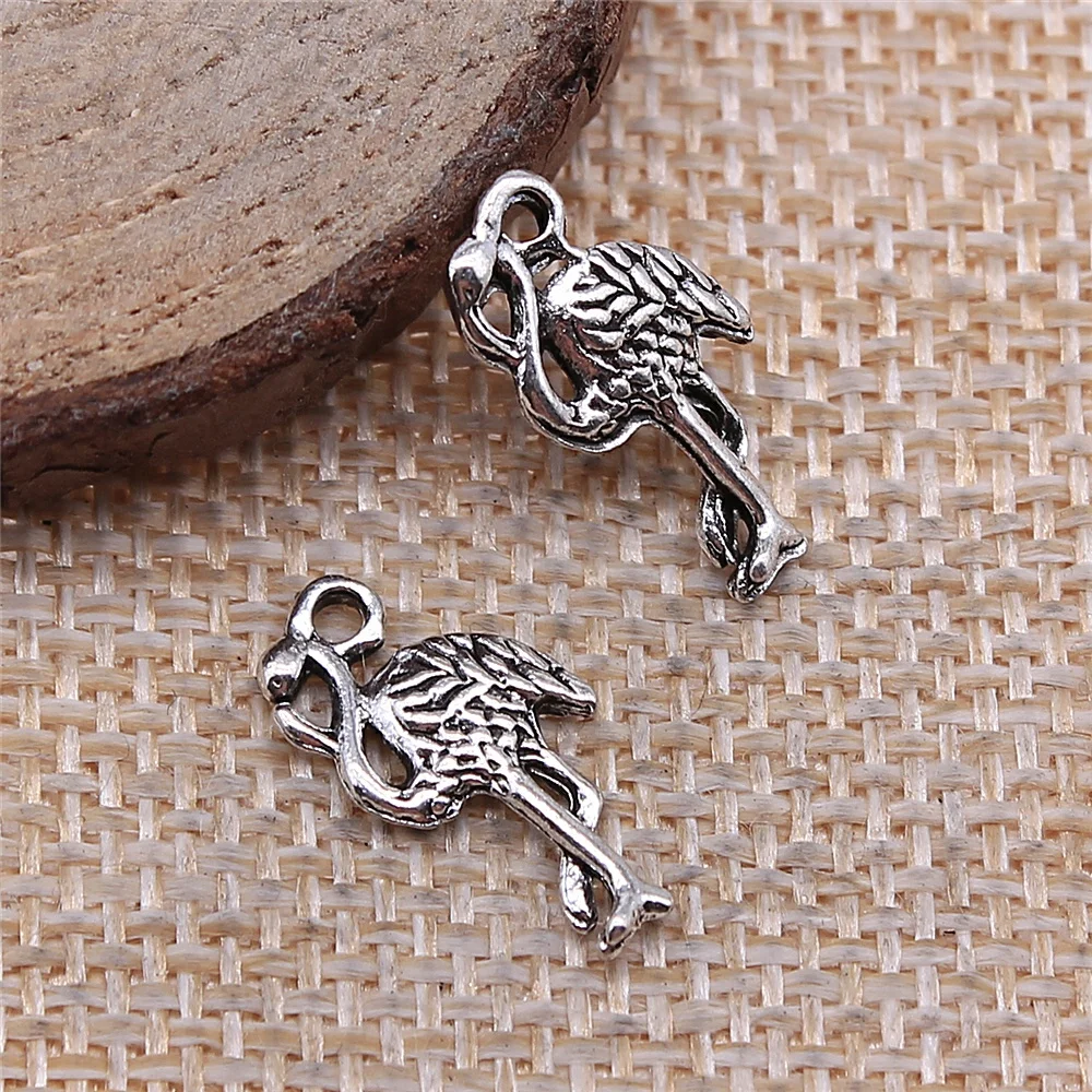 free shipping 92pcs 9x17mm antique silver Flamingo charms diy retro jewelry fit Earring keychain hair card pendant accessories