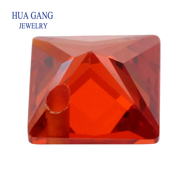 Orange Loose CZ Stones Beads Gem With Hole AAAAA Square Shape Cubic Zirconia Stone For Jewerly Making 4x4~12x12 High Quality